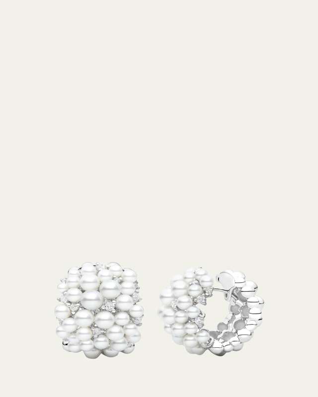 Lagrange 18K Pearl & Diamond Huggie Earrings